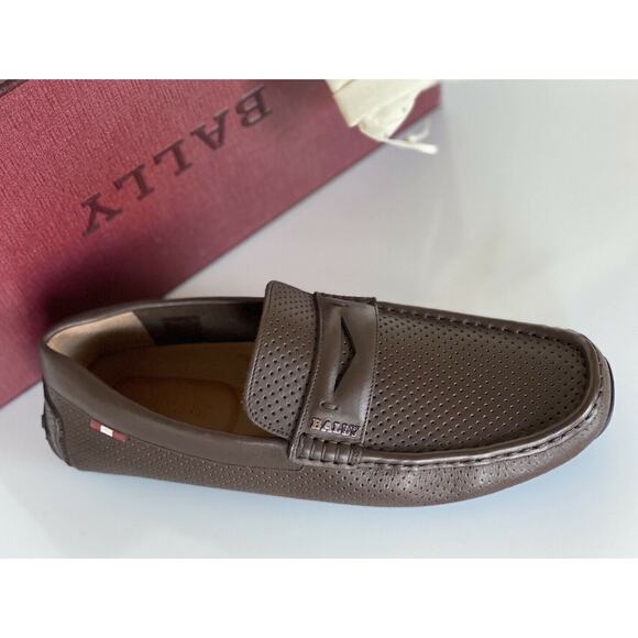 Bally Perforated Men's Calf Leather Driver Loafers Coconut 11 D US 6231354 NIB - Picture 5 of 10